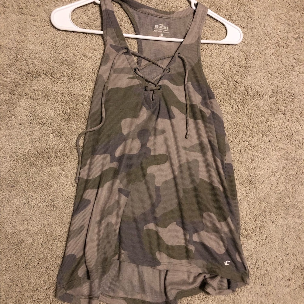 camo criss cross front tank top
